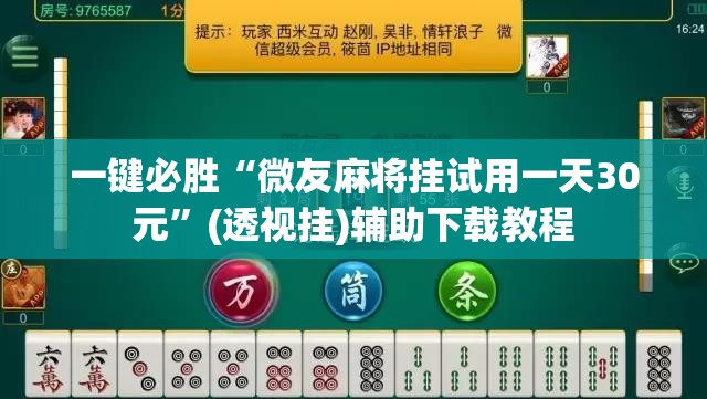 一键必胜“微友麻将挂试用一天30元”(透视挂)辅助下载教程